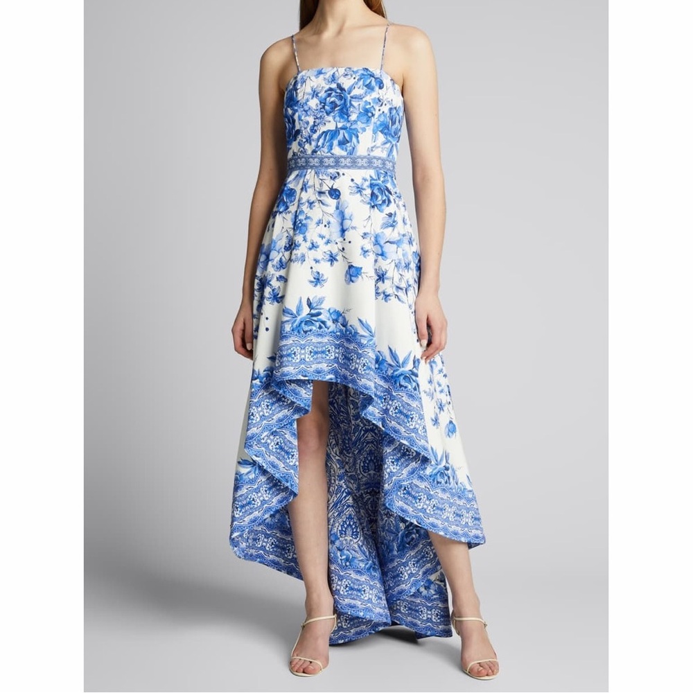 Alice + Olivia Florence High Low Gown Maxi Dress Forget Me Not Blue Floral 2